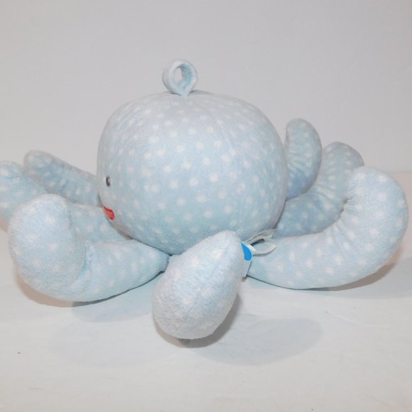 Aspen Baby Mr Sock t Pus Blue White Polka Dot Rattle Octopus Baby Toy - Picture 5 of 7